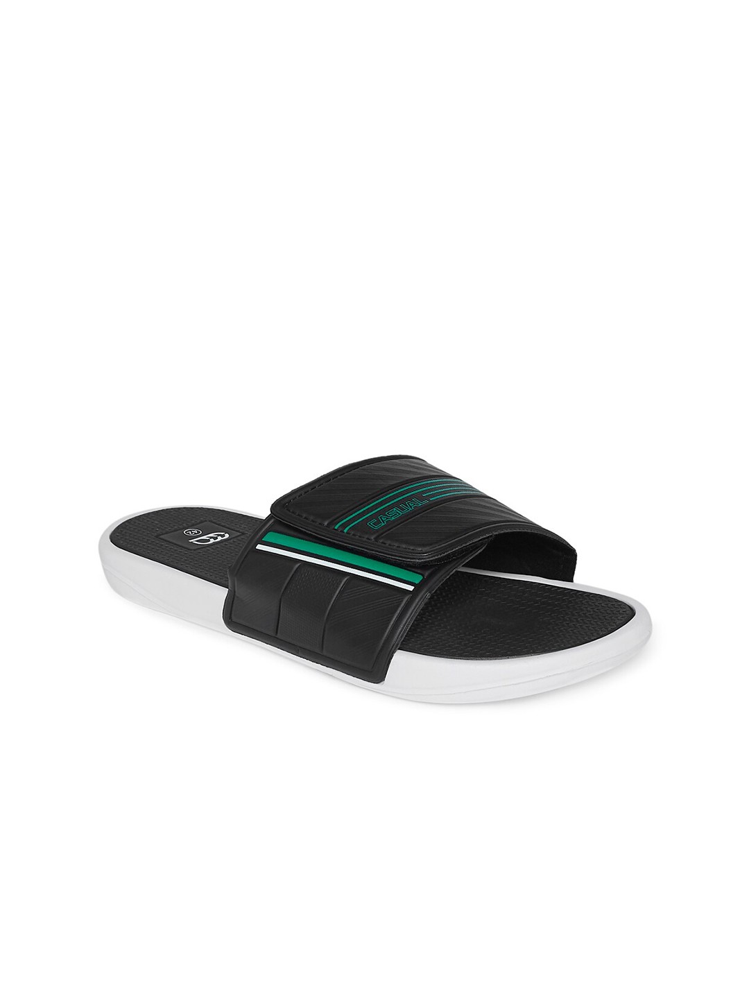 

Ajile by Pantaloons Men Black & Green Striped Rubber Sliders