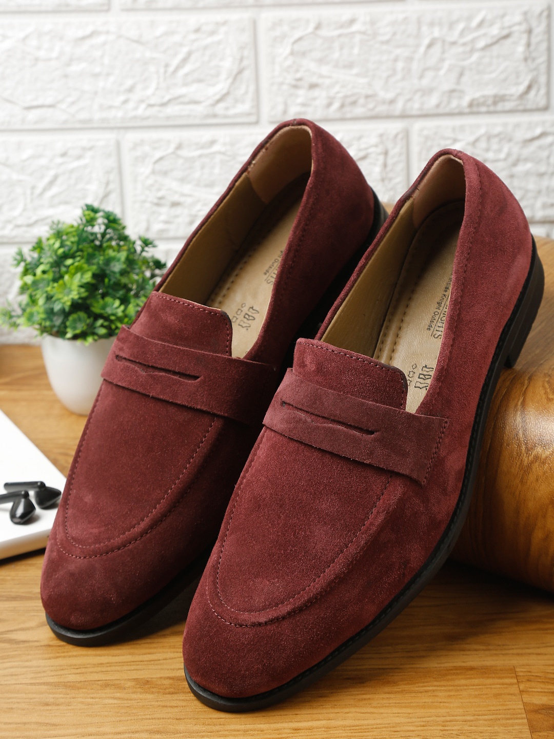 

MONKS & KNIGHTS Men Maroon Handmade Suede Leather Loafer
