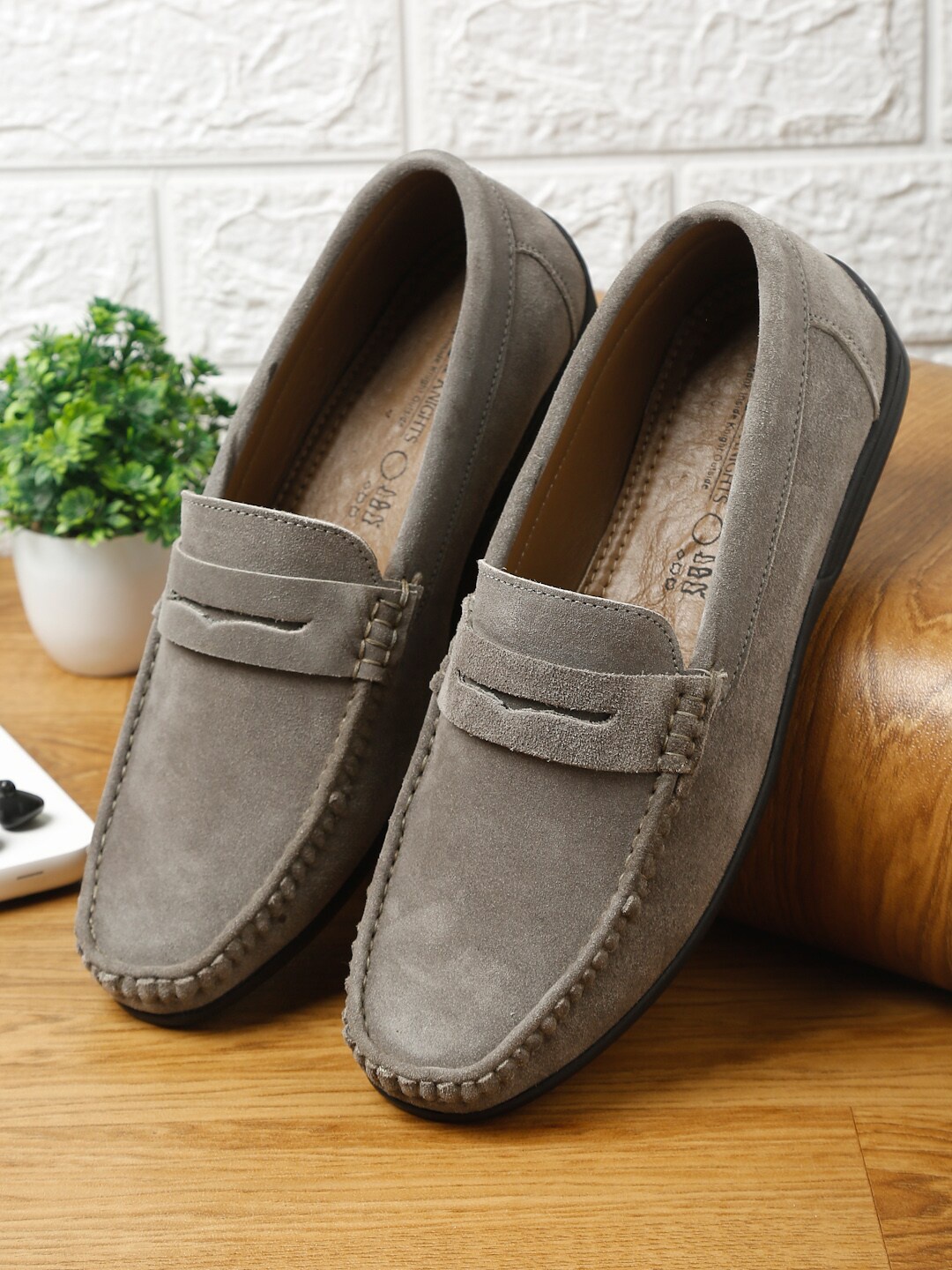 

MONKS & KNIGHTS Men Grey Solid Penny Loafers
