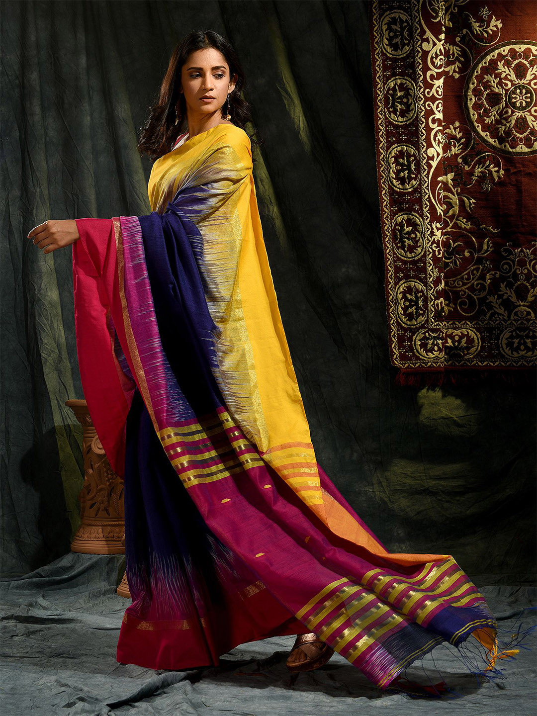 

Mitera Blue & Yellow Ombre Zari Saree