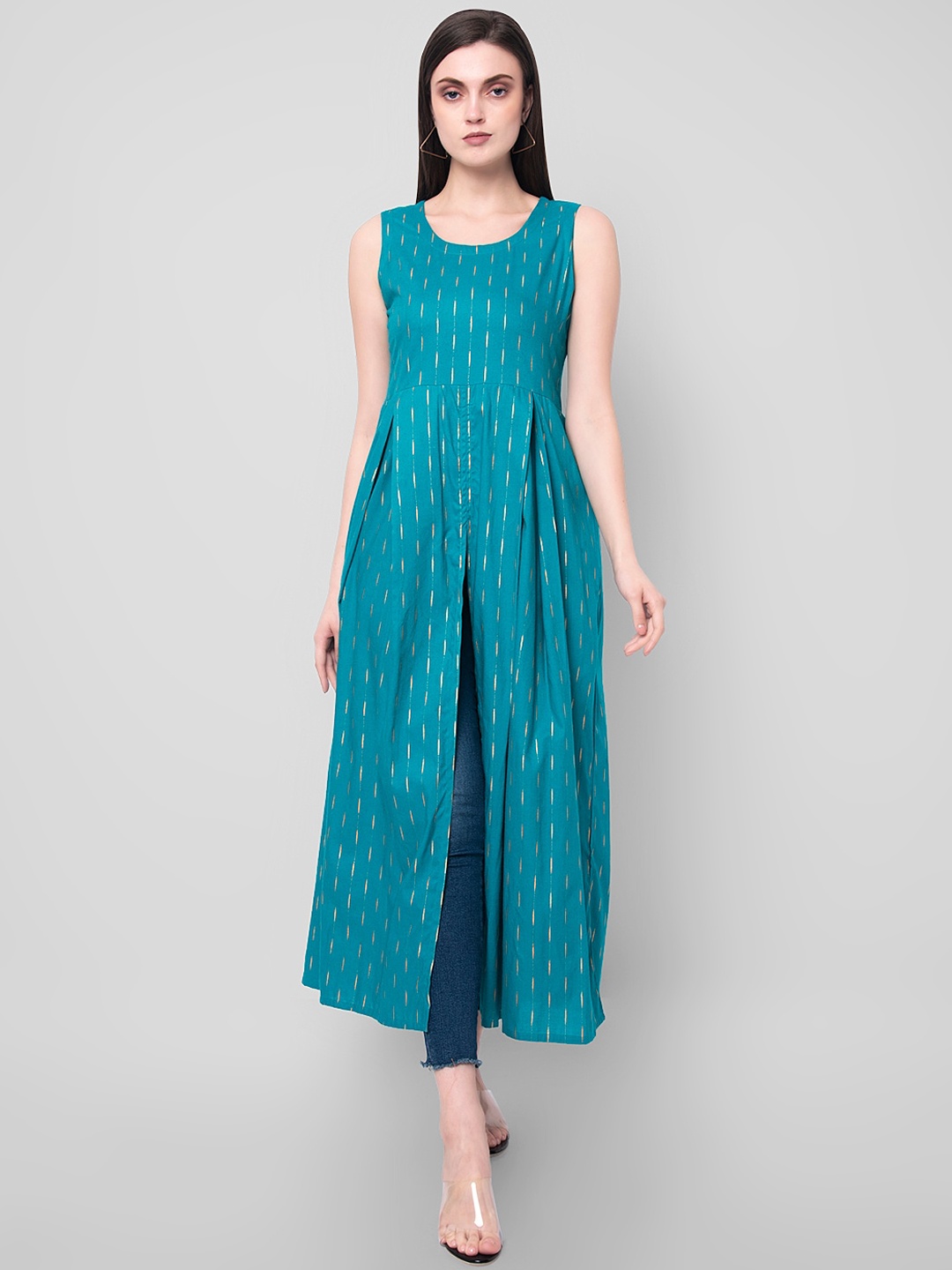 

KALINI Women Turquoise Blue Ethnic Motifs High-Slit Kurta