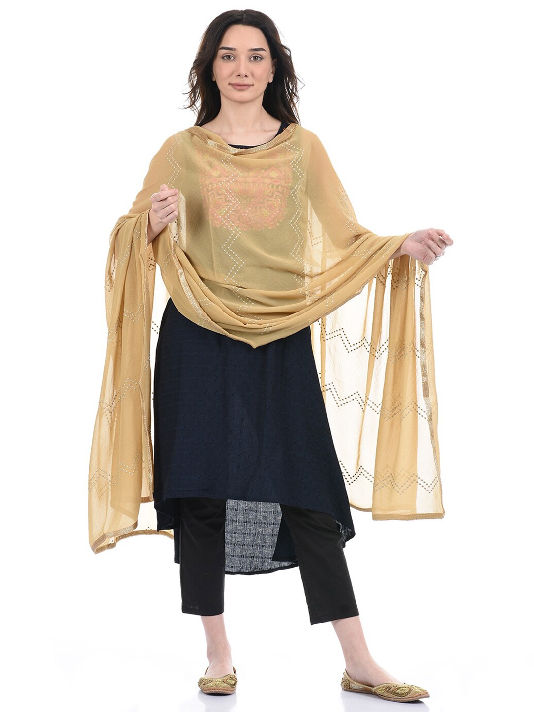 

Ethnicity Embroidered Dupatta With Tapping Border, Beige