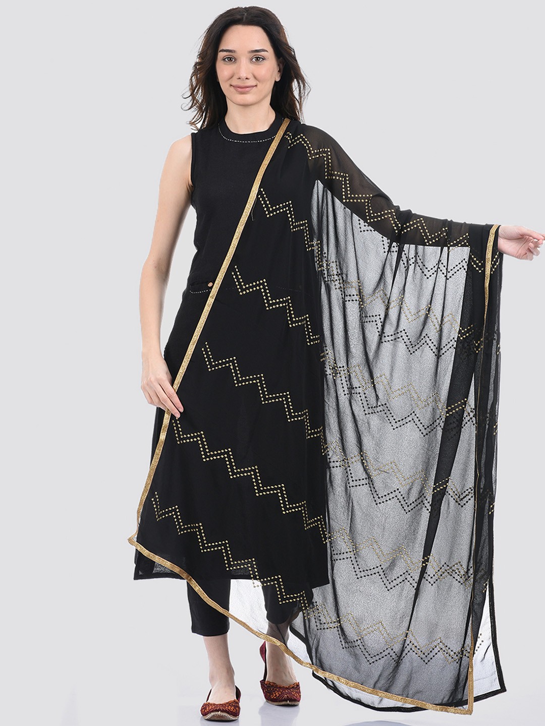 

Ethnicity Black & Golden Embroidered Dupatta