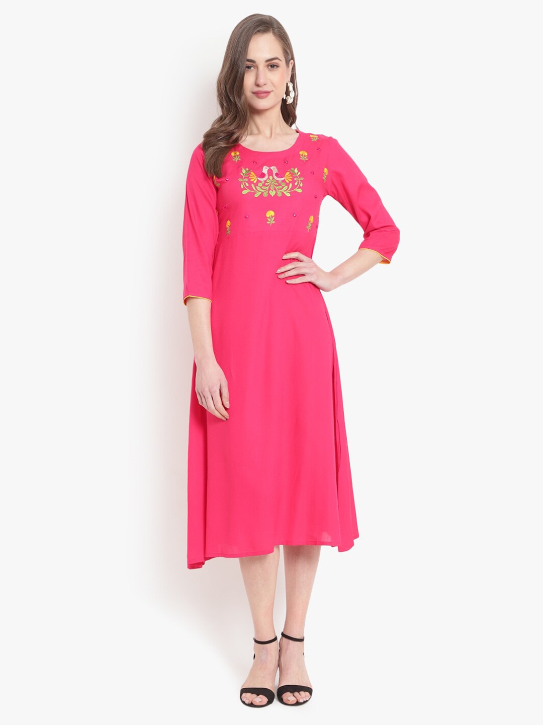 

Ashlee Women Pink Embroidered A-Line Dress