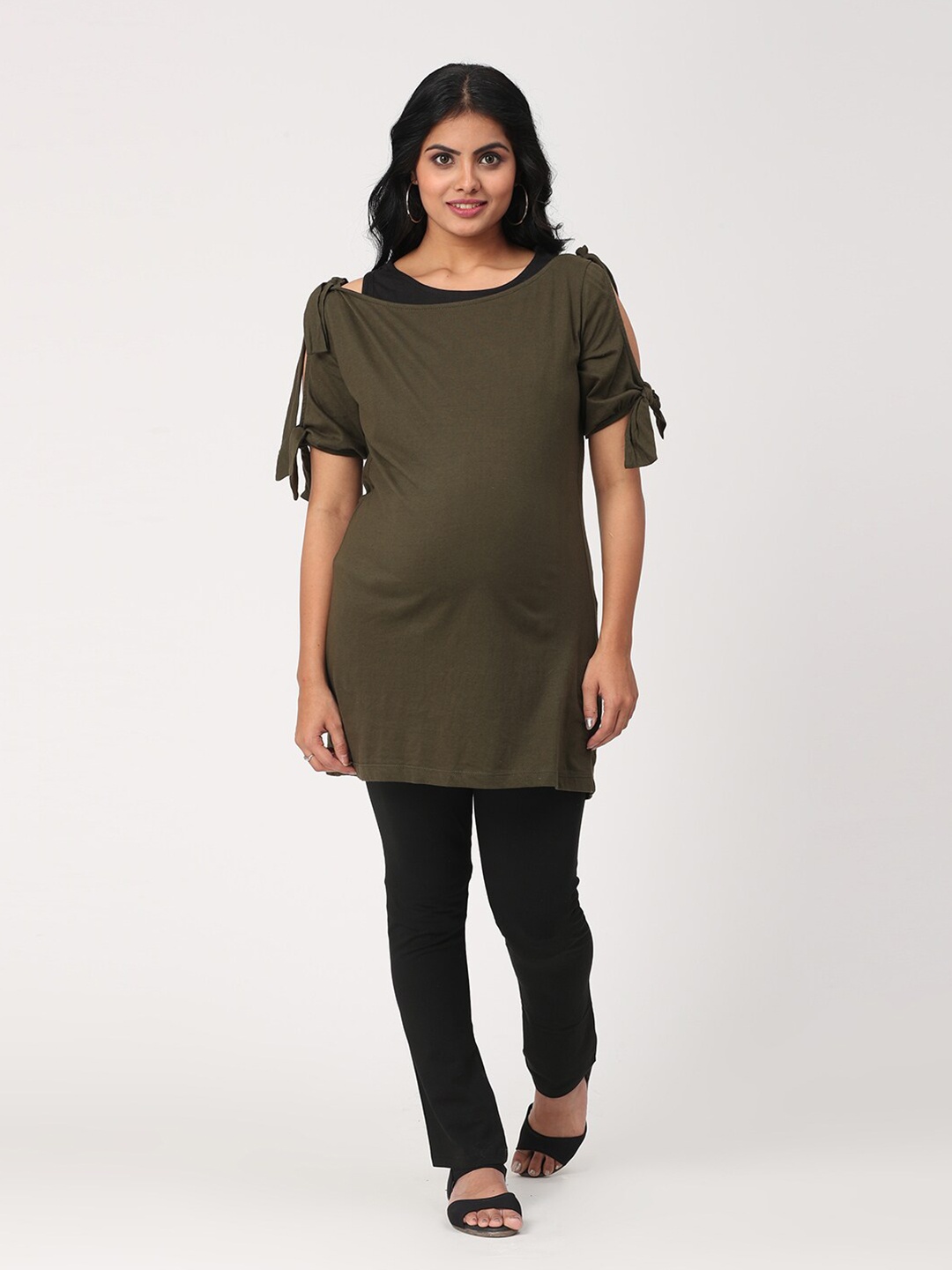 

CHARISMOMIC Olive Green Longline Maternity & Nursing Top