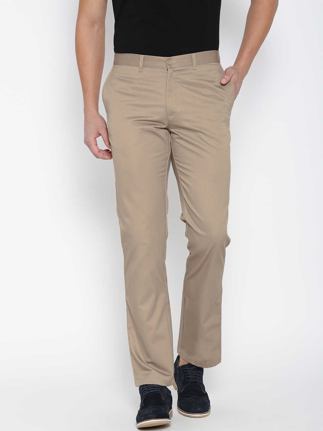 

Blackberrys Men Khaki Solid B-90 Regular Fit Casual Trousers