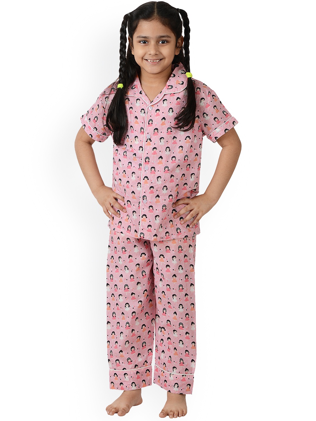 

frangipani Kids Pink & Black Printed Night suit