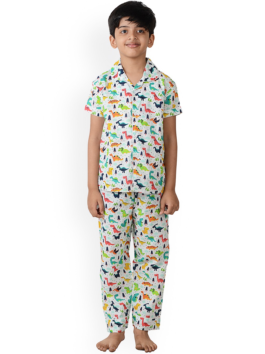 

frangipani Unisex Kids Blue & Pink Printed Cotton Night suit
