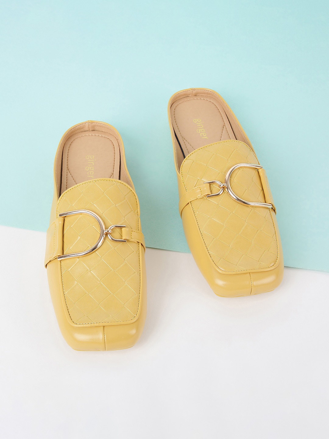 

Ginger by Lifestyle Women Mustard Yellow Woven Design Mules
