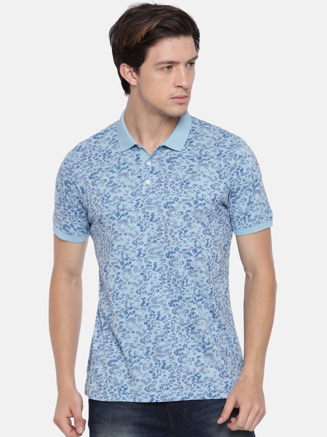 

Blackberrys Men Blue Printed Polo Collar T-shirt