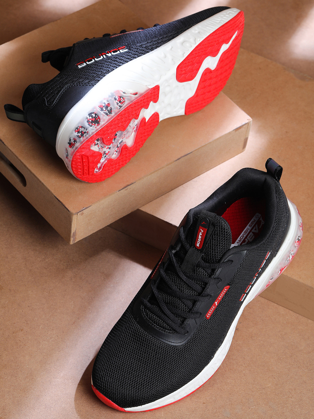 

ABROS Men Black & Red Mesh Running Shoes