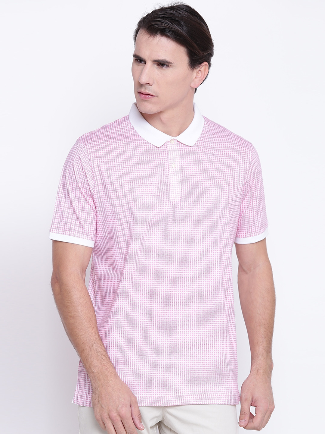 

Blackberrys Men Red White Printed Polo Collar Pure Cotton T-shirt