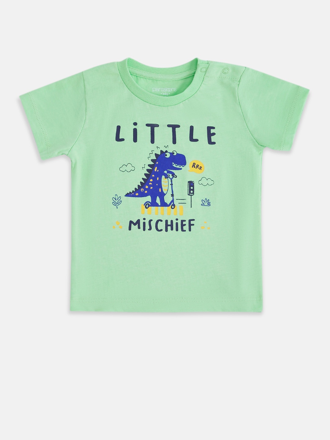 

Pantaloons Baby Boys Green Typography Printed Pure Cotton T-shirt
