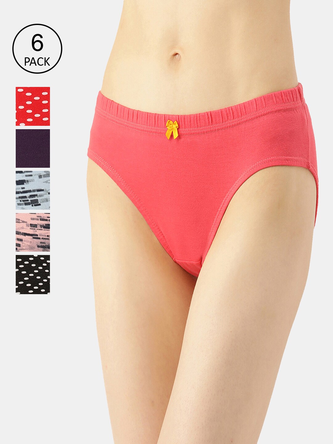 

Leading Lady Women Pink & Black Pack of 6 Printed Pure Cotton Hipster Briefs