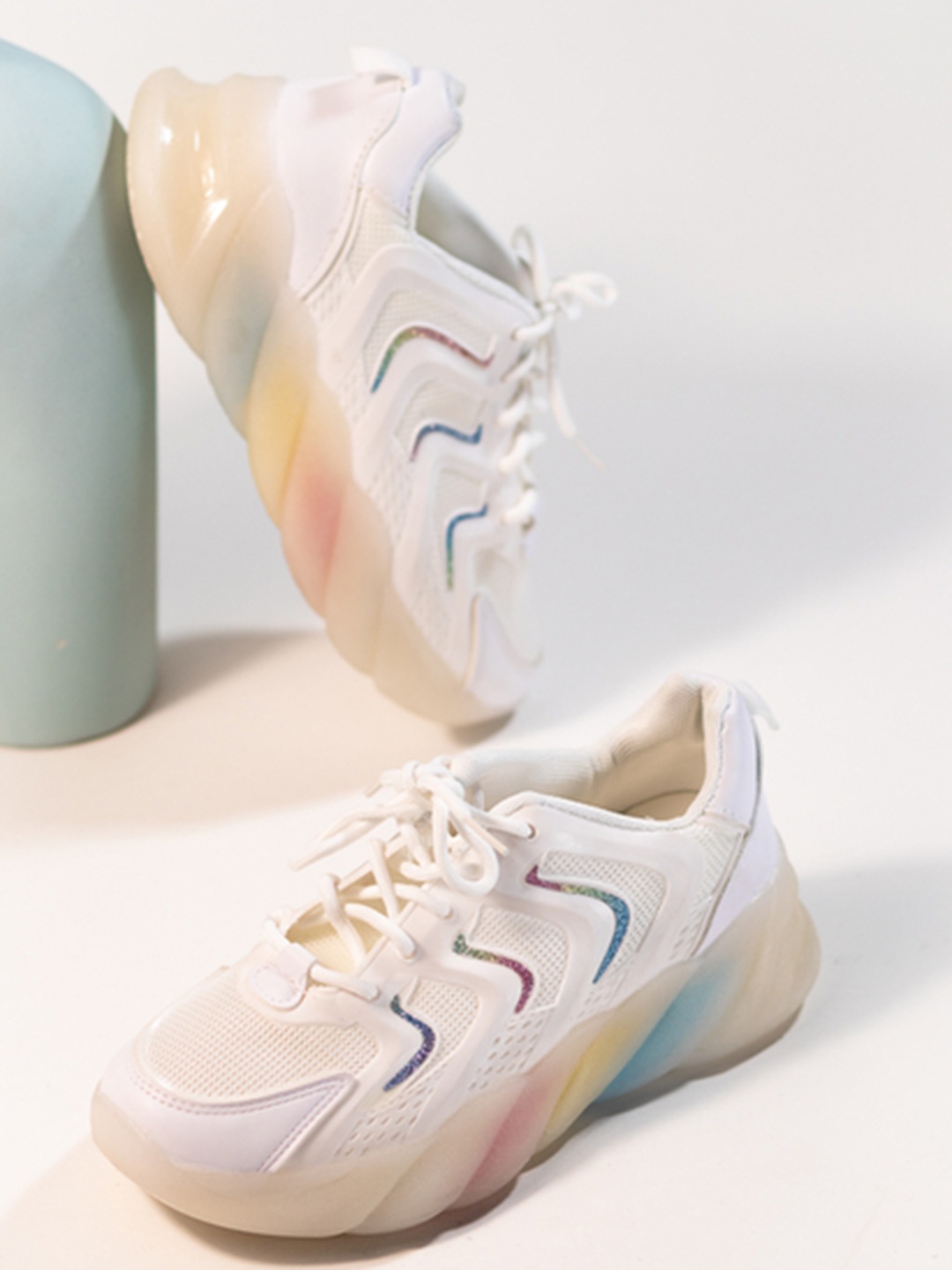 

THE WHITE POLE Women White Textured Lightweight Sneakers