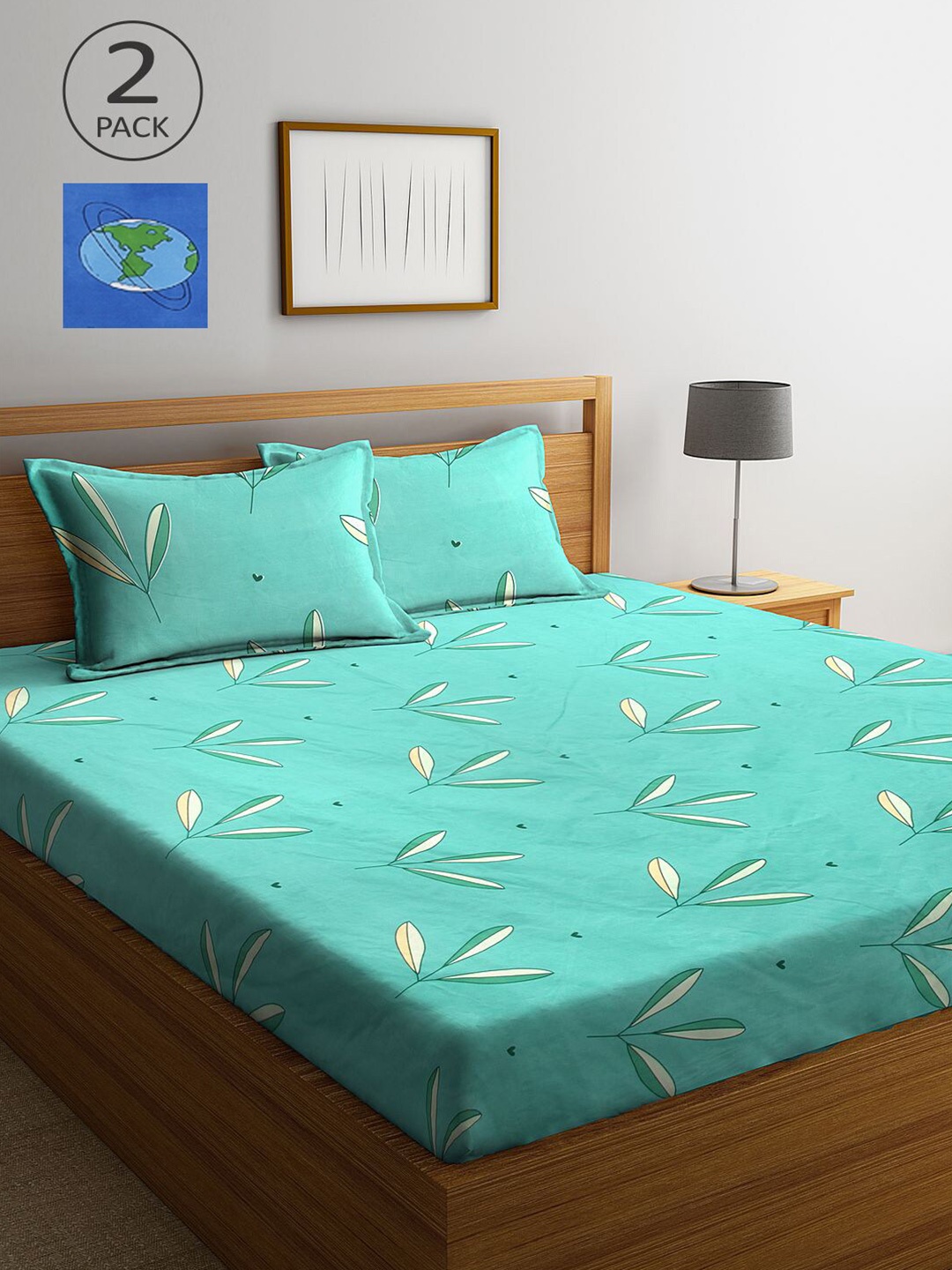 

KLOTTHE Blue & Sea Green Floral 210 TC 2 King Bedsheet with 4 Pillow Covers