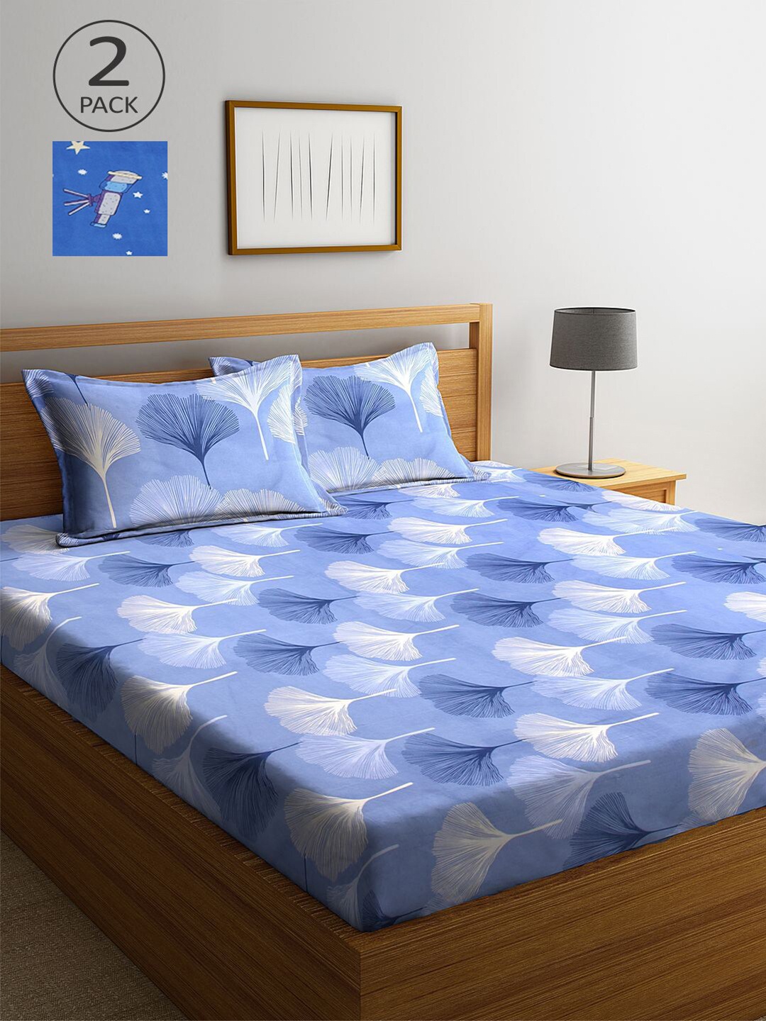 

KLOTTHE Bedsheets Set of 2 Blue 210 TC King Size Double Bed Sheet With 4 Pillow Cover