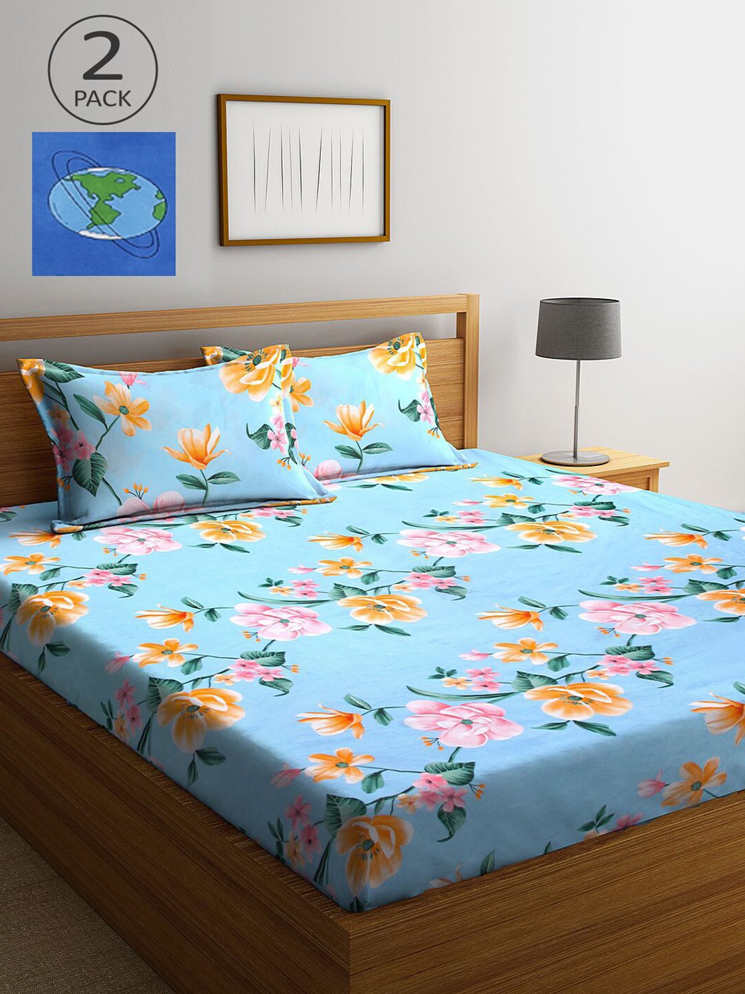 

KLOTTHE Blue & White Floral 210 TC 2 King Bedsheet with 4 Pillow Covers