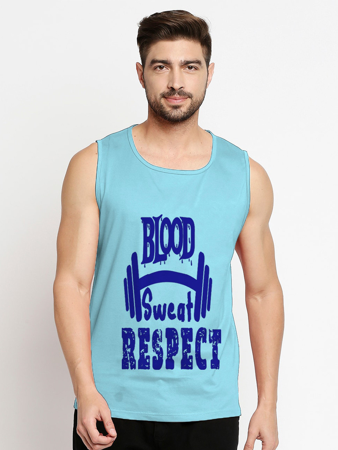 

Blacksmith Men Blue Typography Printed Cotton Training or Gym T-shirt