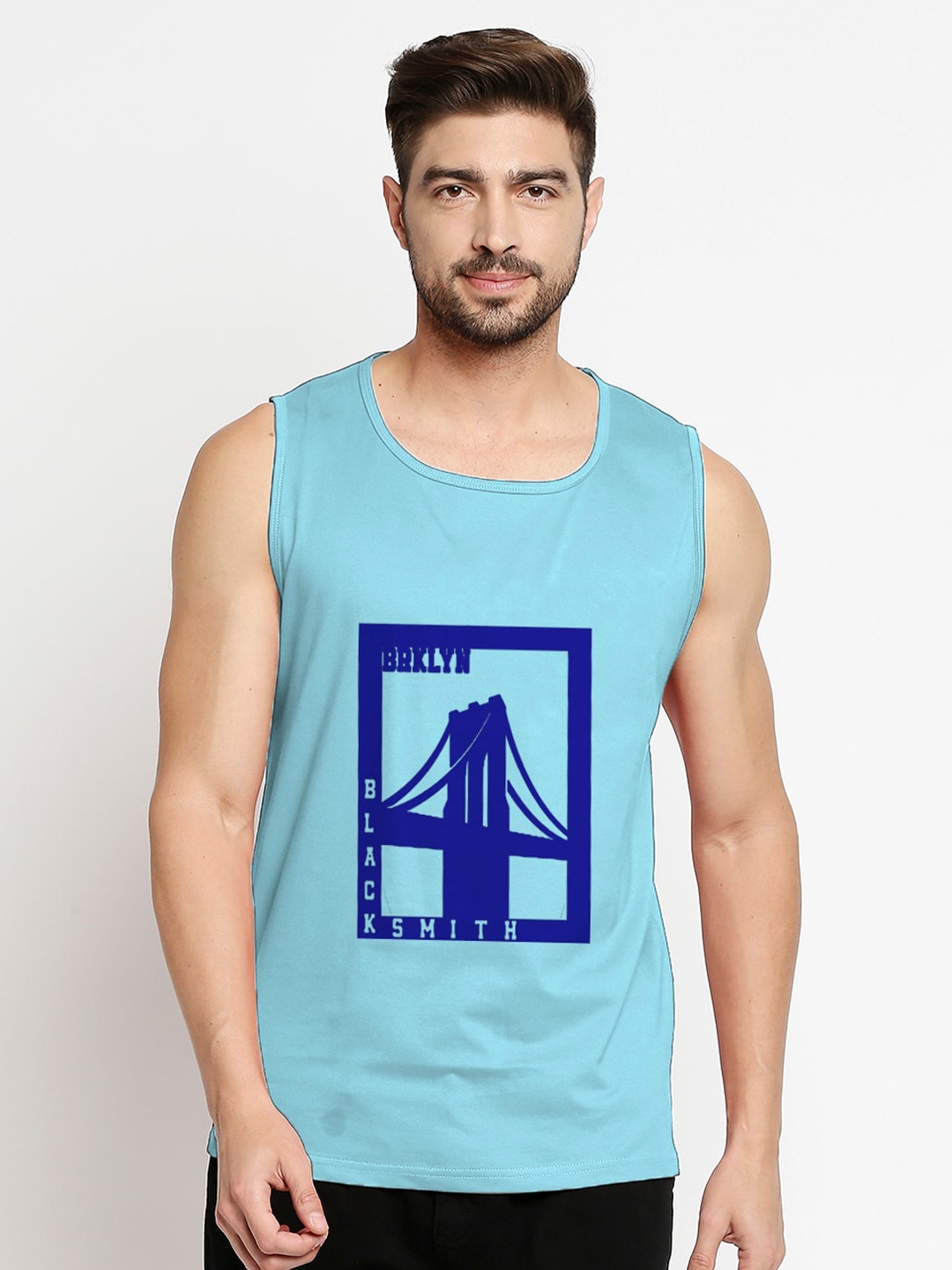 

Blacksmith Men Blue Typography Printed Applique Pure Cotton Training or Gym T-shirt