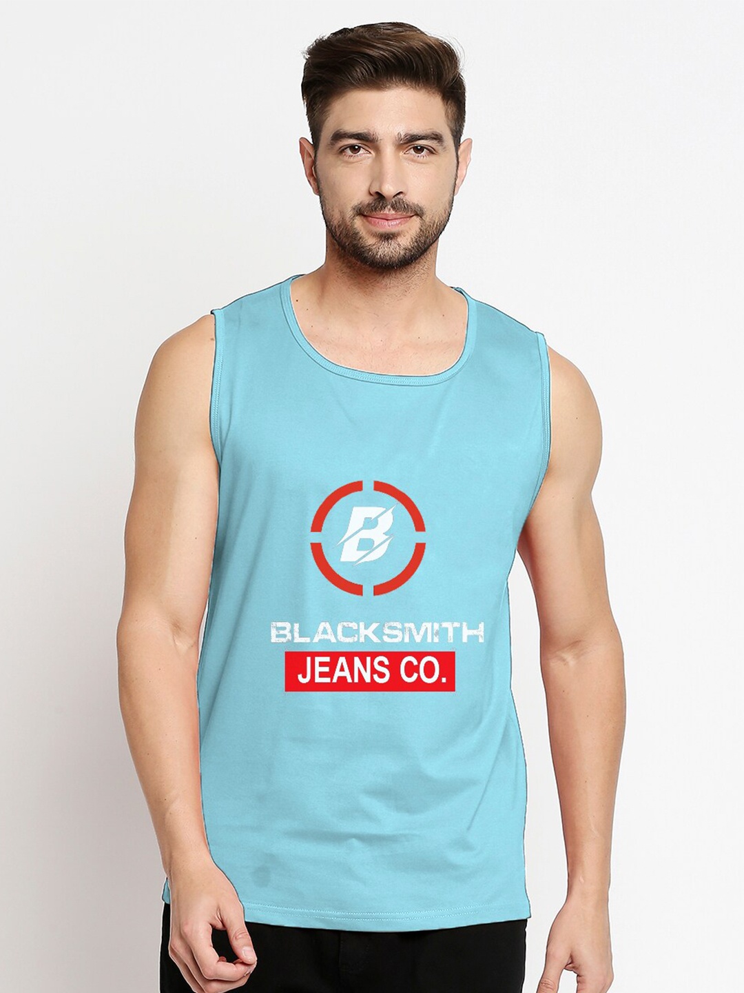

Blacksmith Men Turquoise Blue Typography Printed Cotton Training or Gym T-shirt
