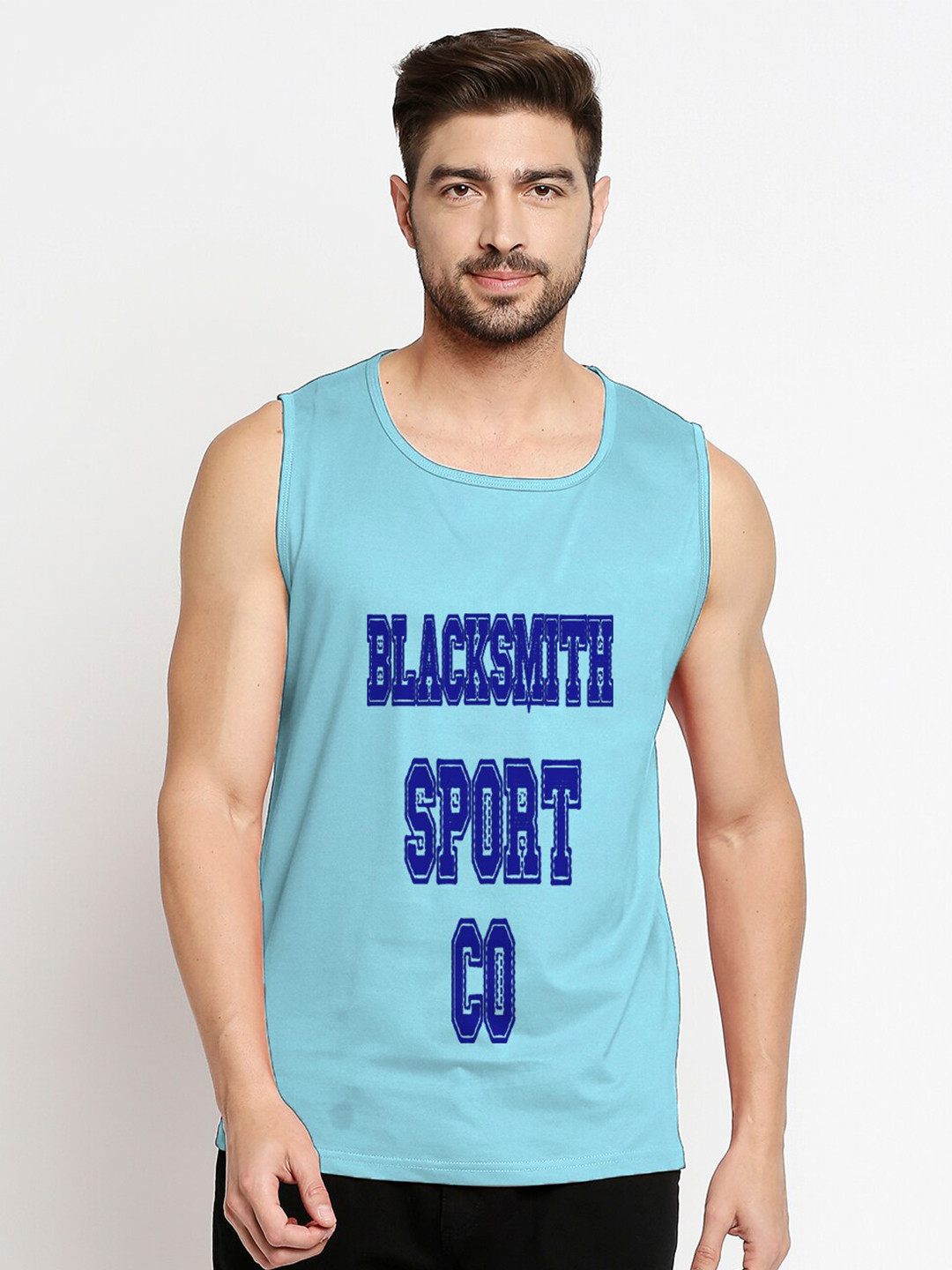 

Blacksmith Men Blue Typography Printed Applique Pure Cotton Training or Gym T-shirt