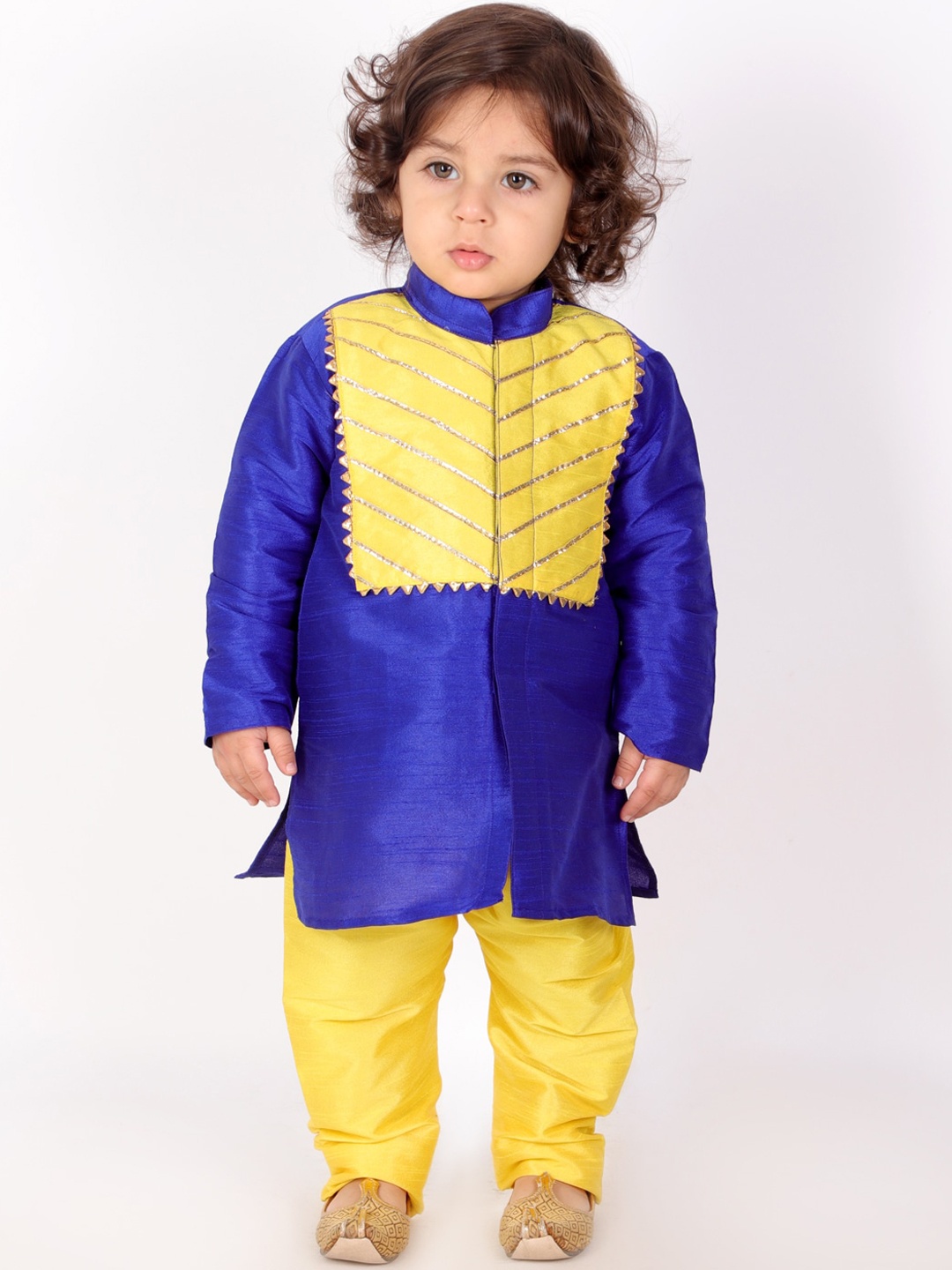 

KID1 Boys Navy Blue Yoke Design Gotta Patti Kurta with Churidar