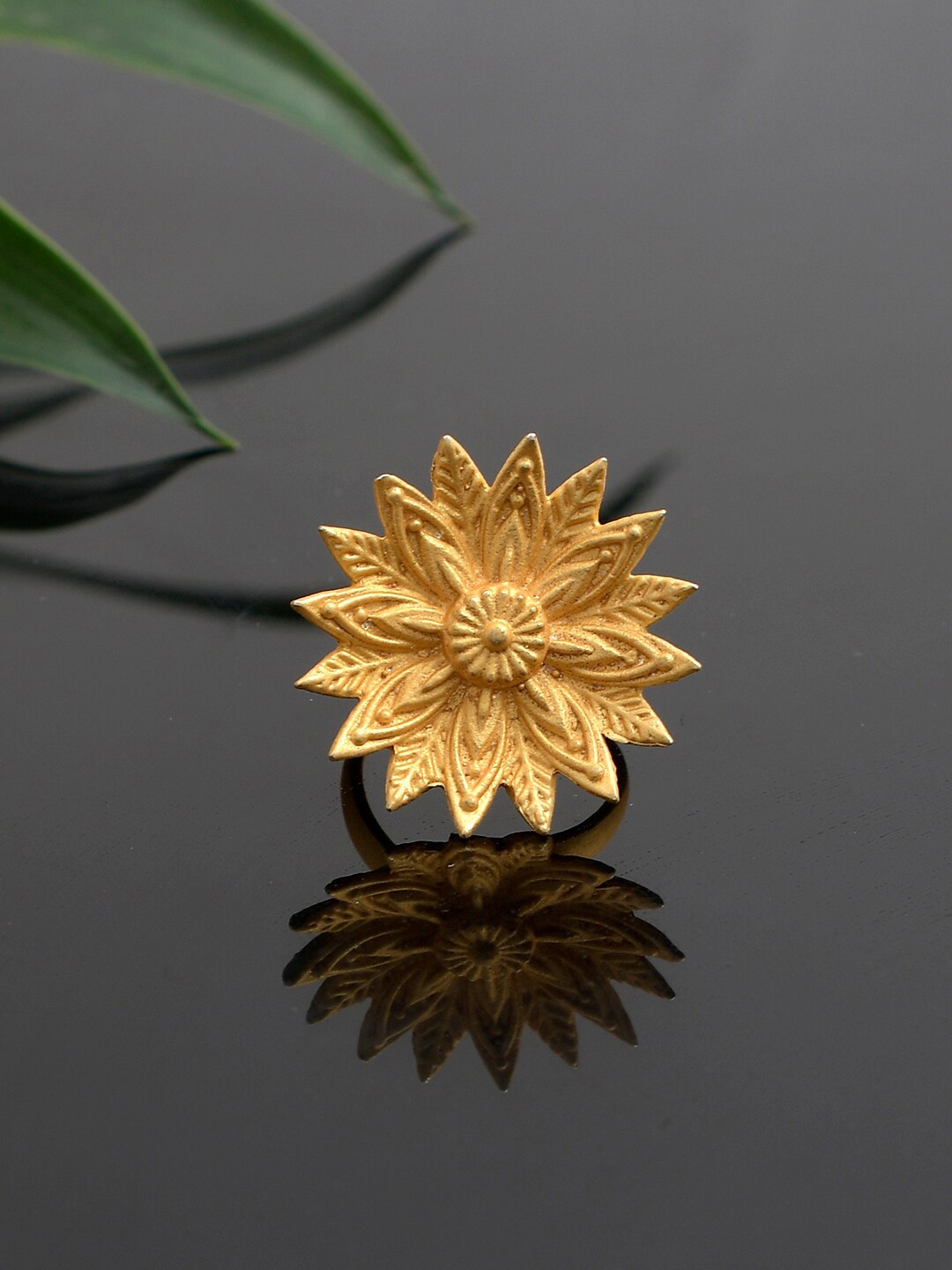 

Silvermerc Designs Gold-Plated Floral Adjustable Ring
