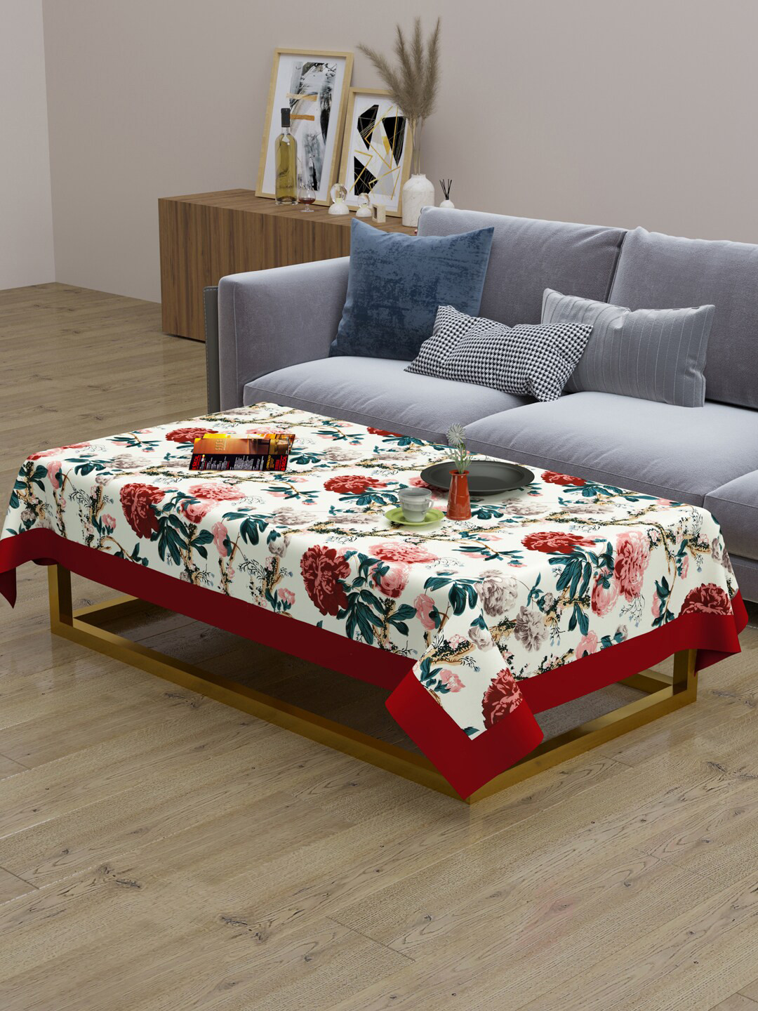 

Clasiko Rust & White Floral Rectangular Pure Cotton Table Cover
