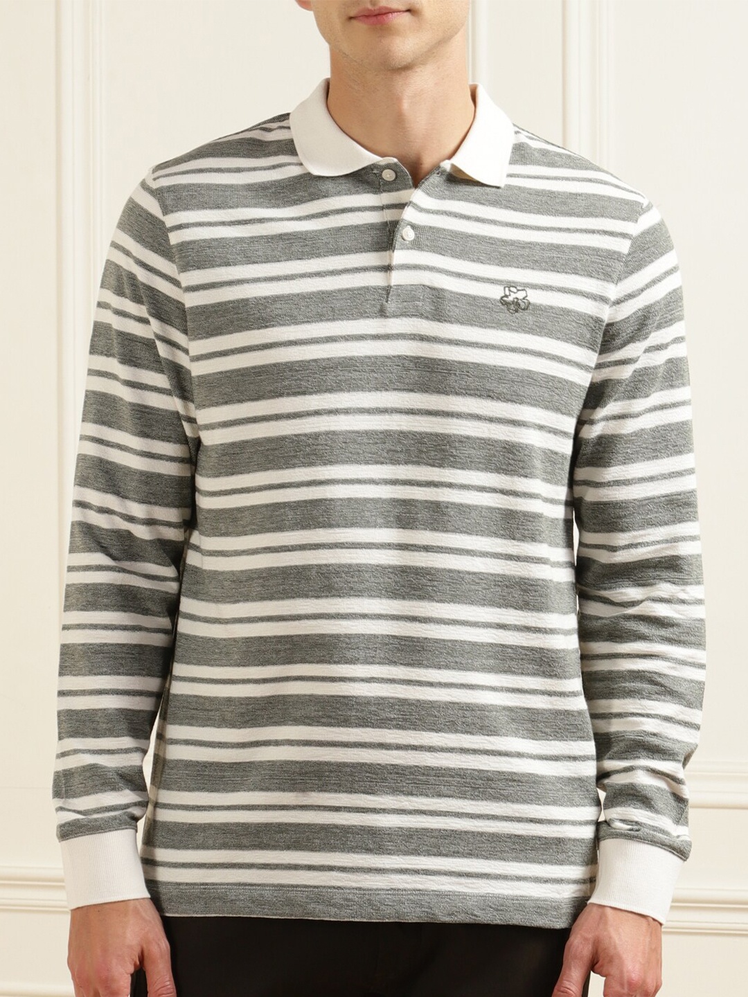 

Ted Baker Men Grey & Off-white Striped Polo Cotton T-shirt