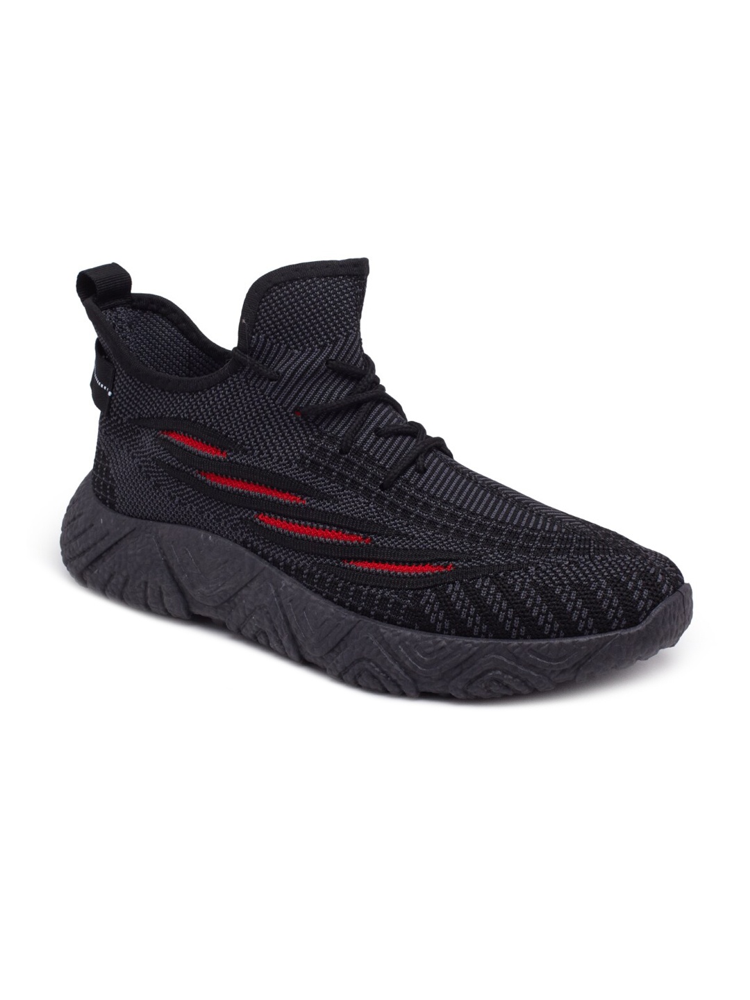 

REVS Men Black Woven Design Knitted Sneakers