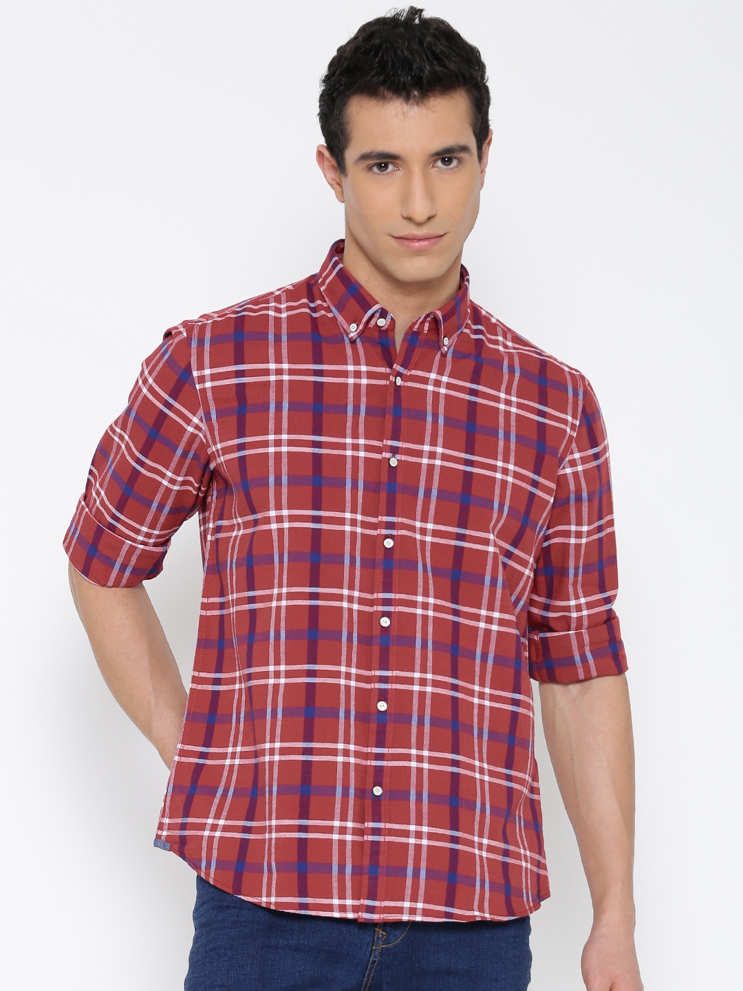 

Blackberrys Men Red Slim Fit Checked Casual Shirt