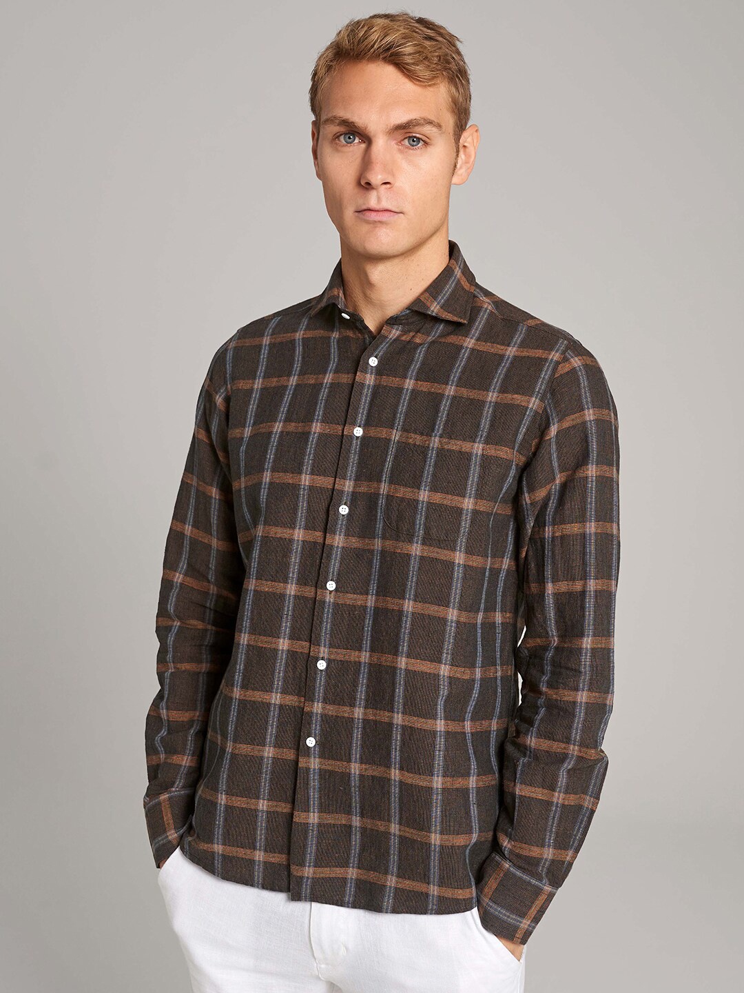 

Bruun & Stengade Men Brown Checked Slim Fit Casual Shirt