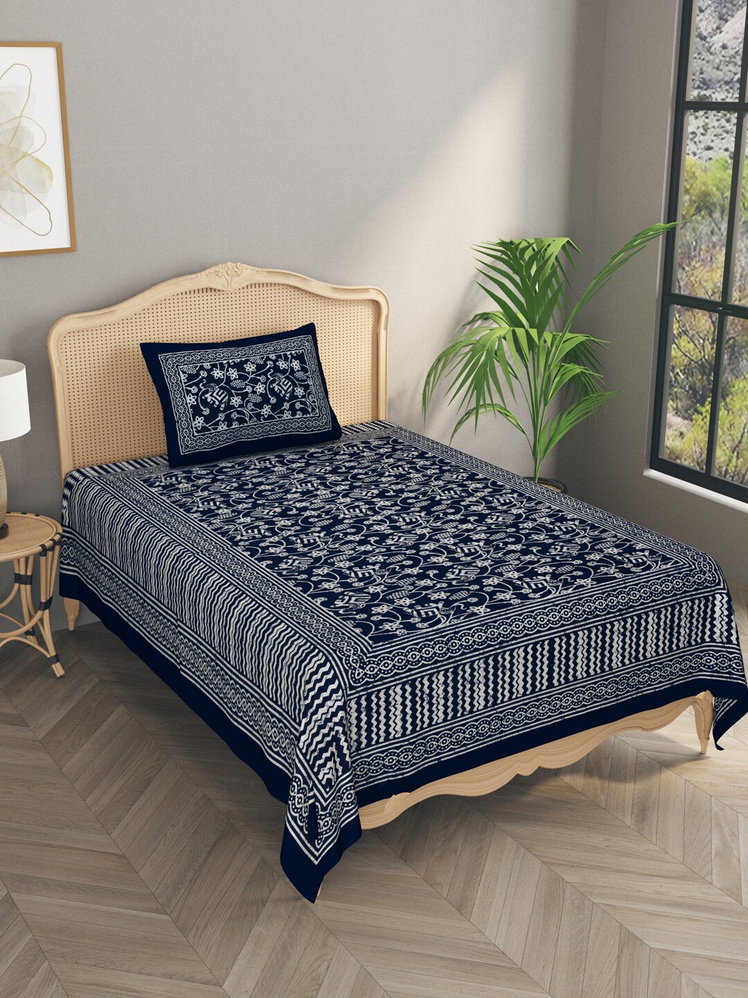 

Gulaab Jaipur Blue 600TC Printed Single Bedsheet with Pillow Cover