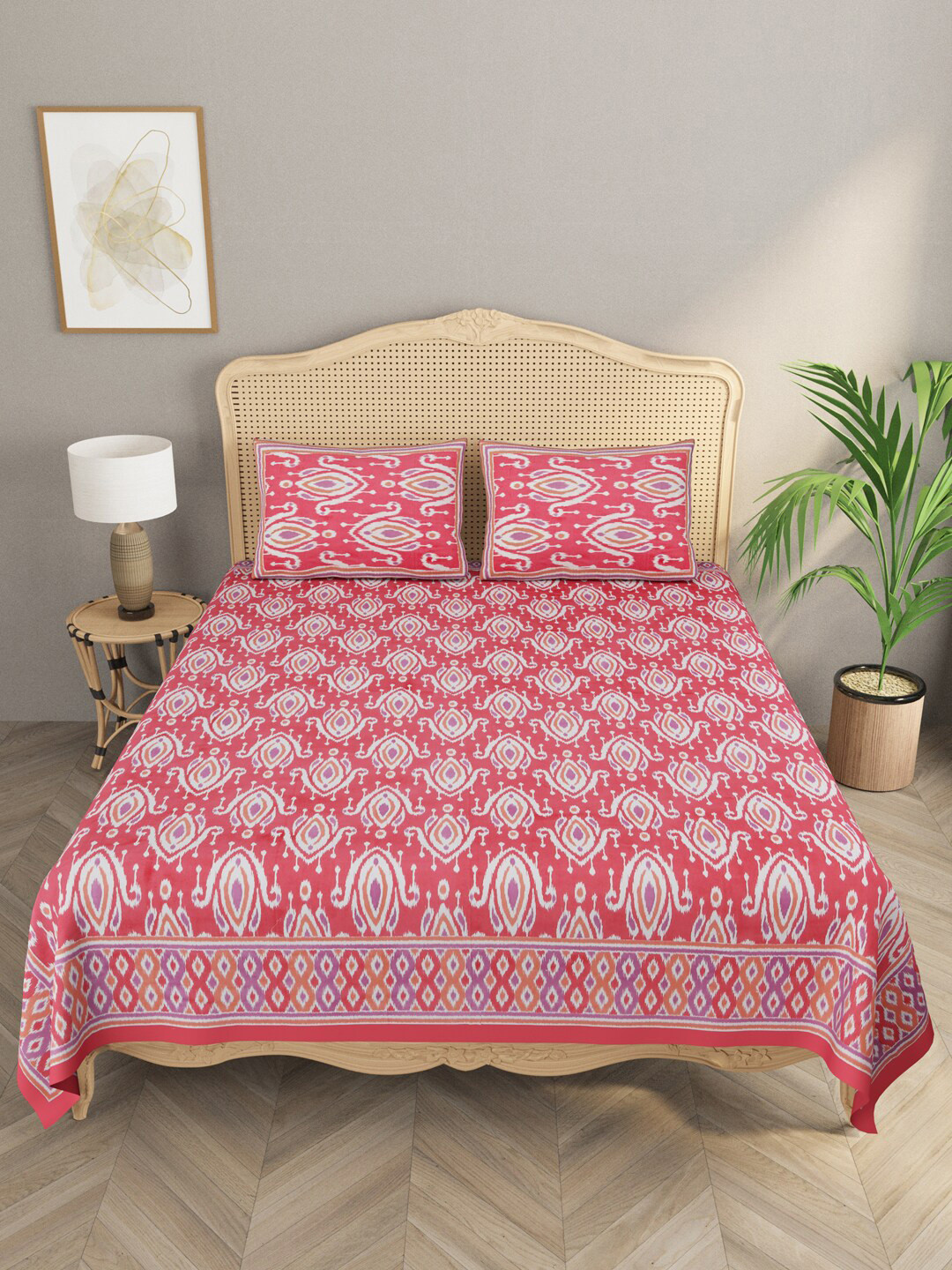 

Gulaab Jaipur Orange & White Ethnic Motifs 600 TC King Bedsheet with 2 Pillow Covers