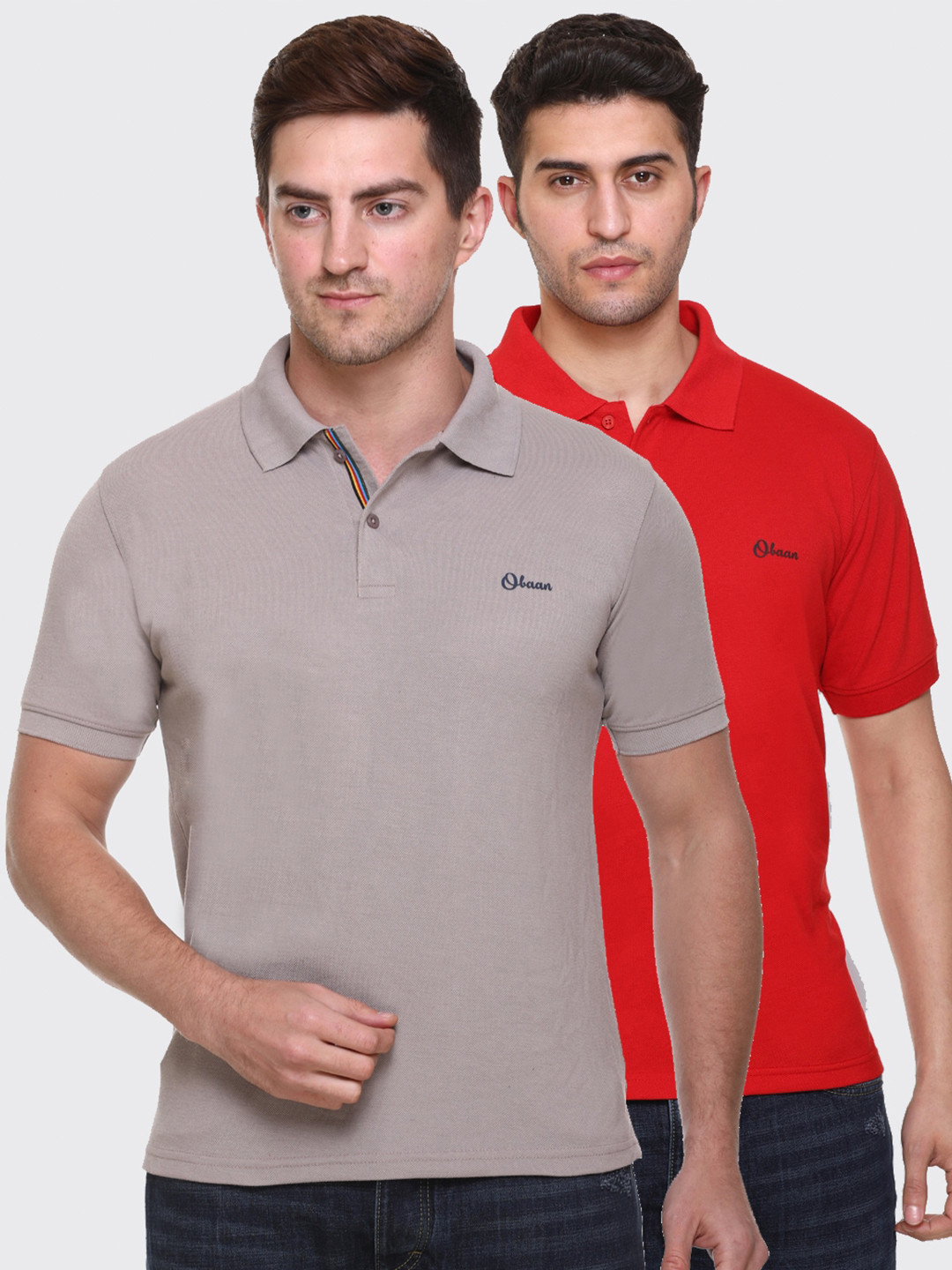 

Obaan Men Grey 2 Polo Collar T-shirt