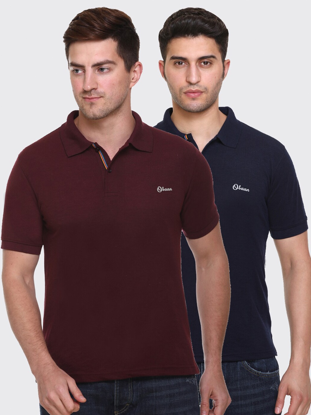 

Obaan Men Maroon & Navy Blue Pack Of 2 Polo Collar Regular Fit T-shirt