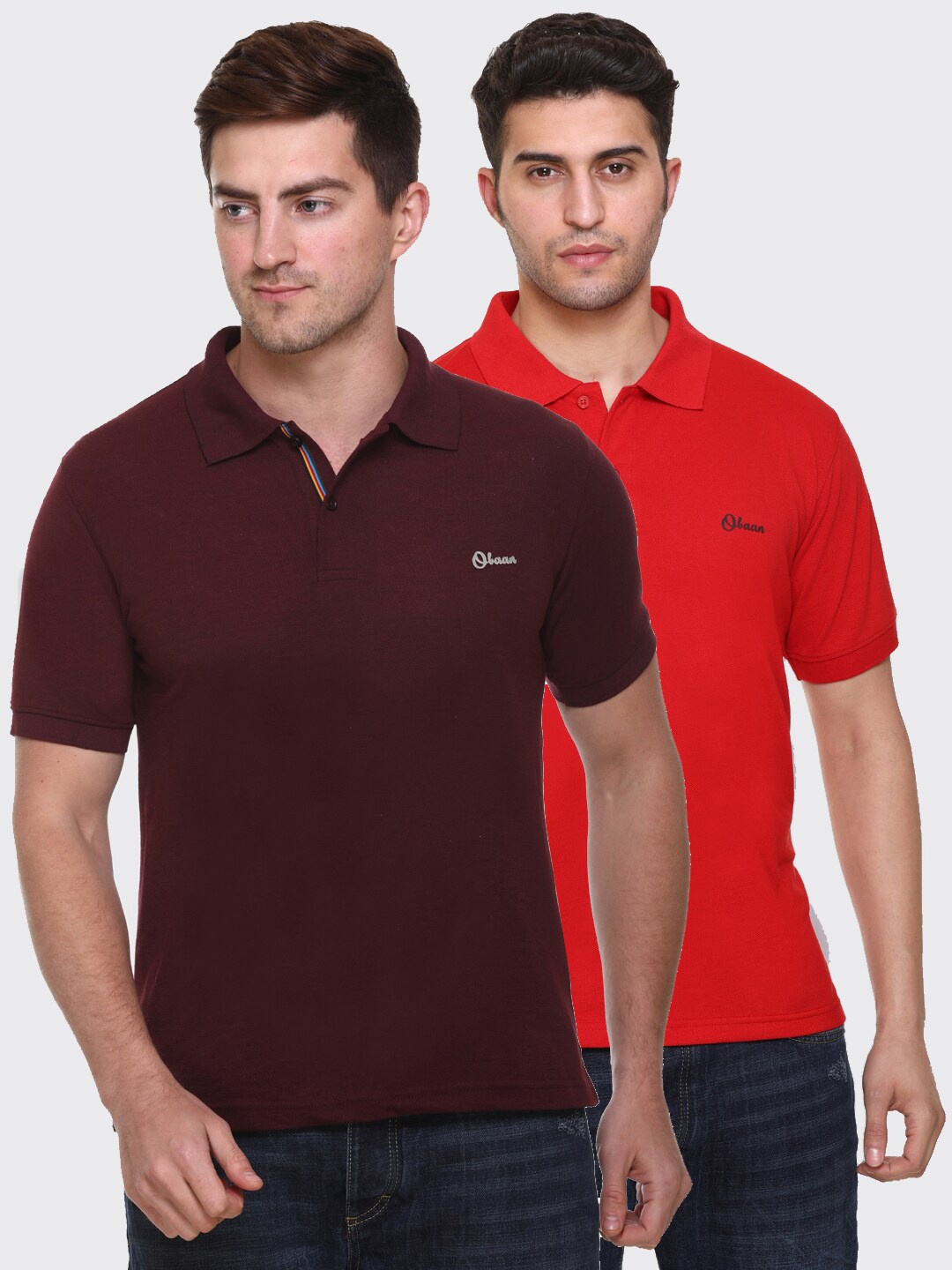 

Obaan Men Pack of 2 Polo Collar Cotton T-shirts, Maroon