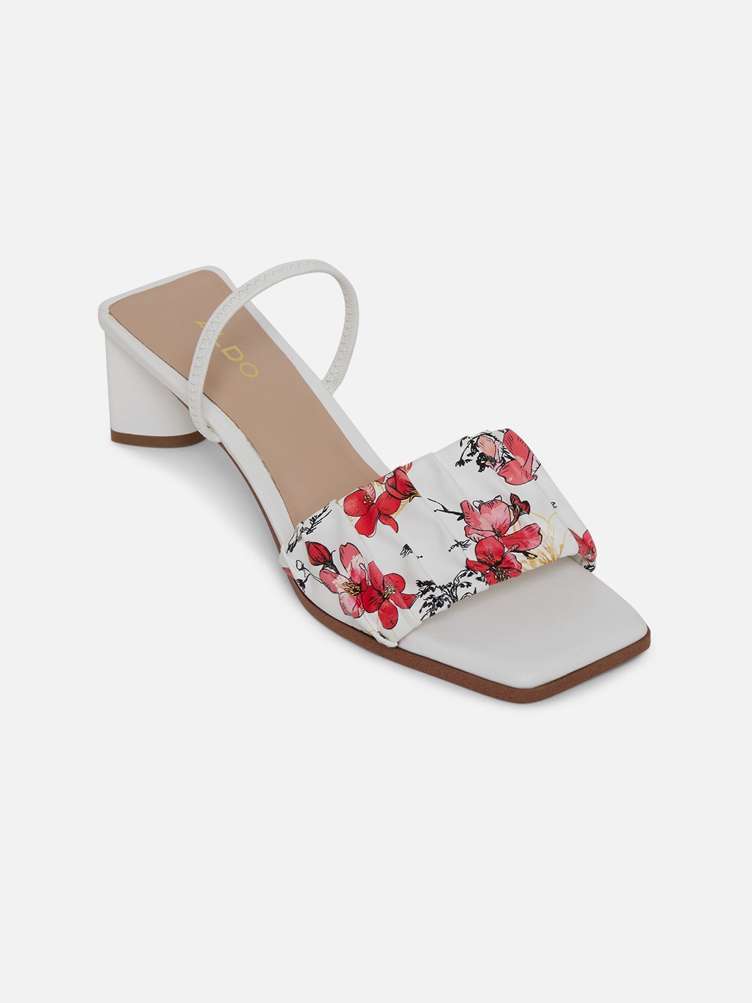 

ALDO White Floral Printed Block Heels