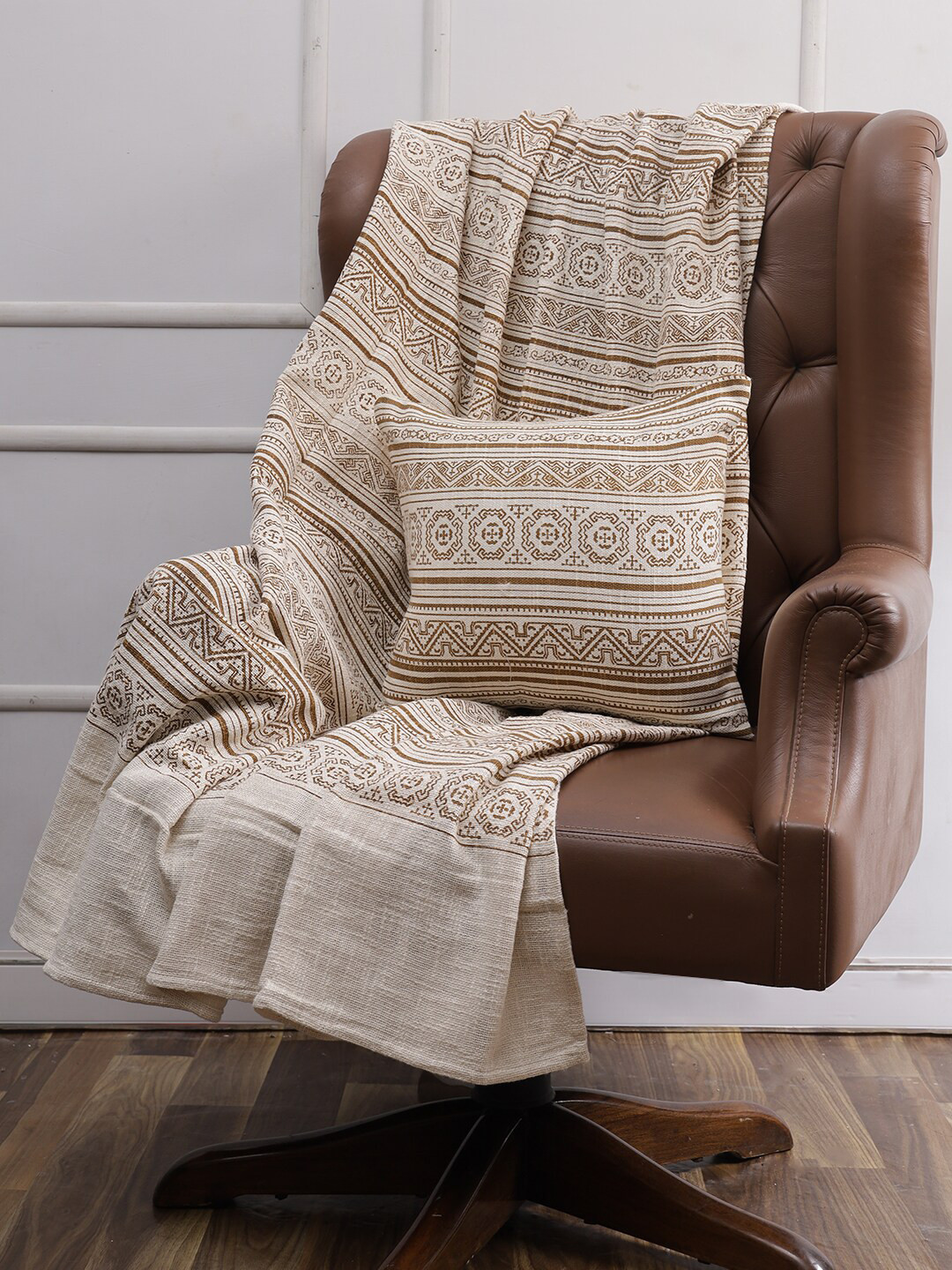 

Soumya Brown Printed Throw & Cushion Pure Cotton Cover