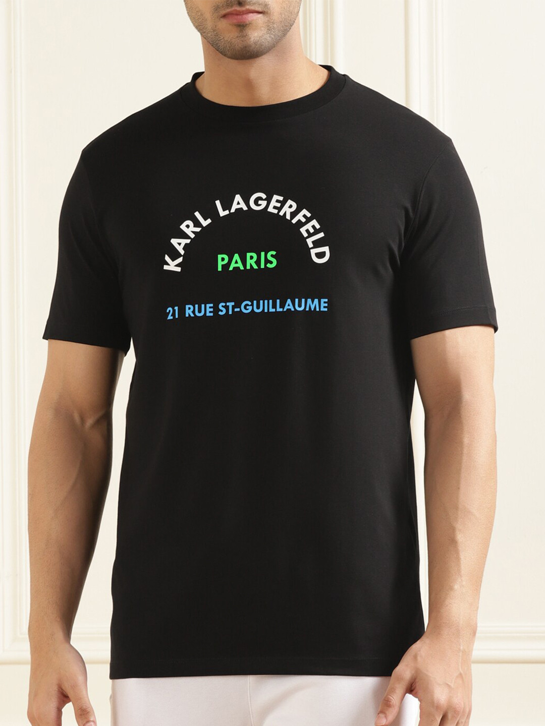 

LAGERFELD Men Black Typography Printed Cotton T-shirt