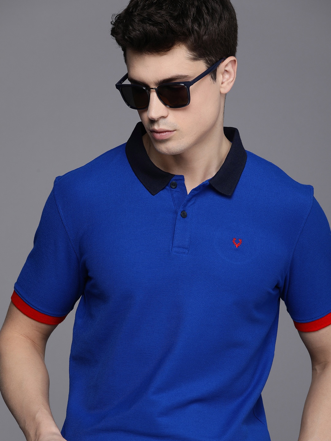 

Allen Solly Men Polo Collar Solid T-shirt With Contrast Collar Detailing, Blue