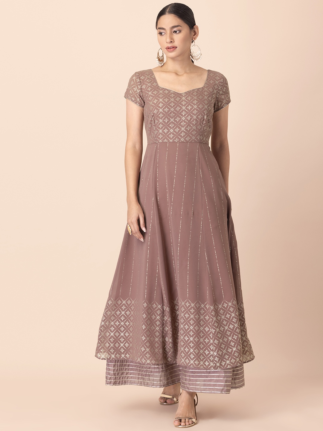 

INDYA Pink Georgette Ethnic Maxi Dress