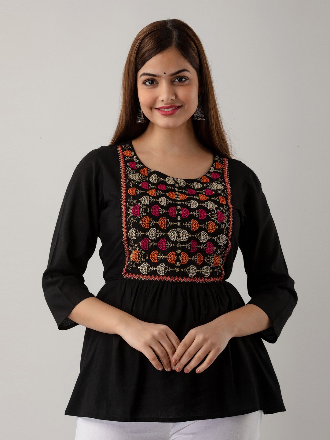 

Women Touch Black & Red Embroidered Top