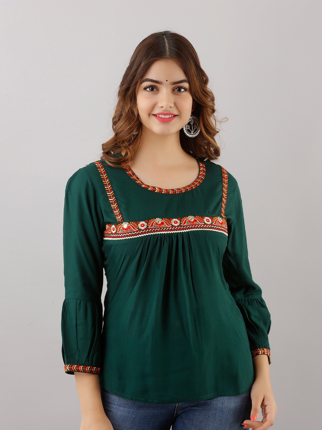 

Women Touch Green Embroidered Top