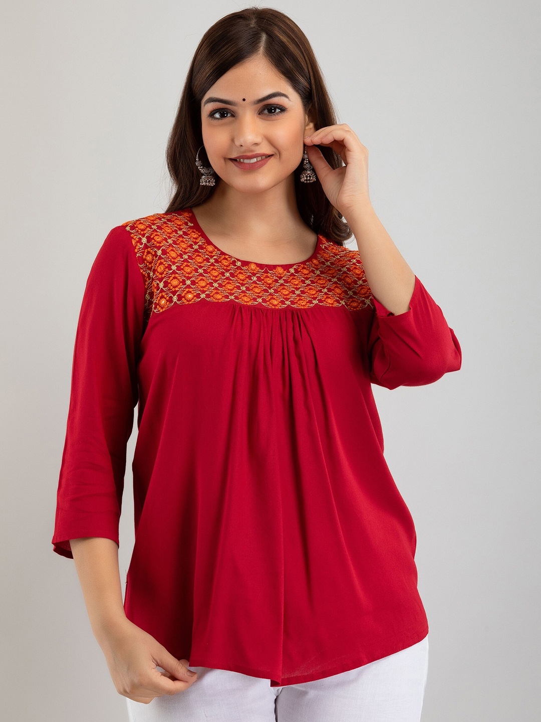 

Women Touch Maroon Embroidered Top