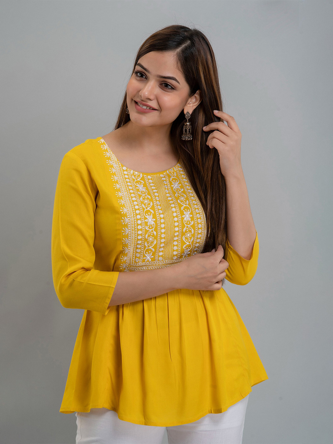 

Women Touch Yellow Floral Embroidered Top