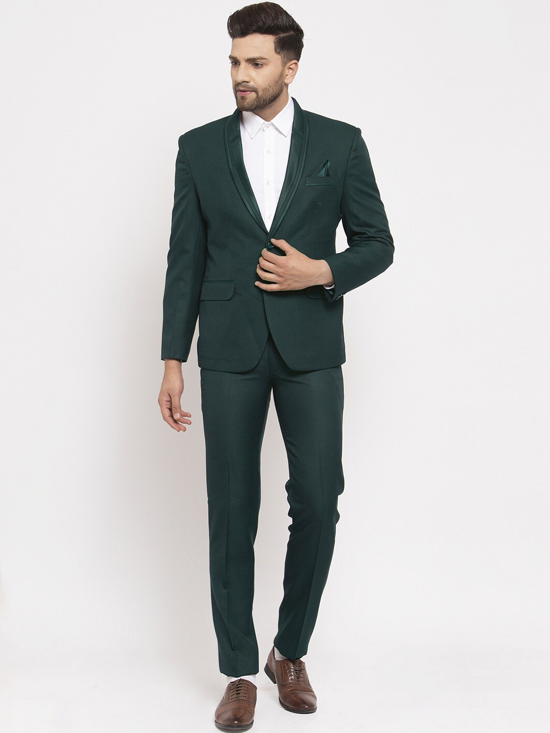 

KLOTTHE Men Green Solid Single-Breasted Slim-Fit Two-Piece Suit