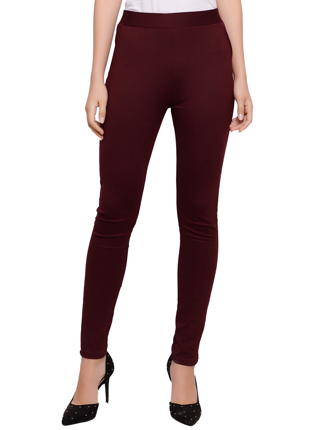 

DECHEN Women Maroon Solid Mid Waist Skinny-Fit Jeggings