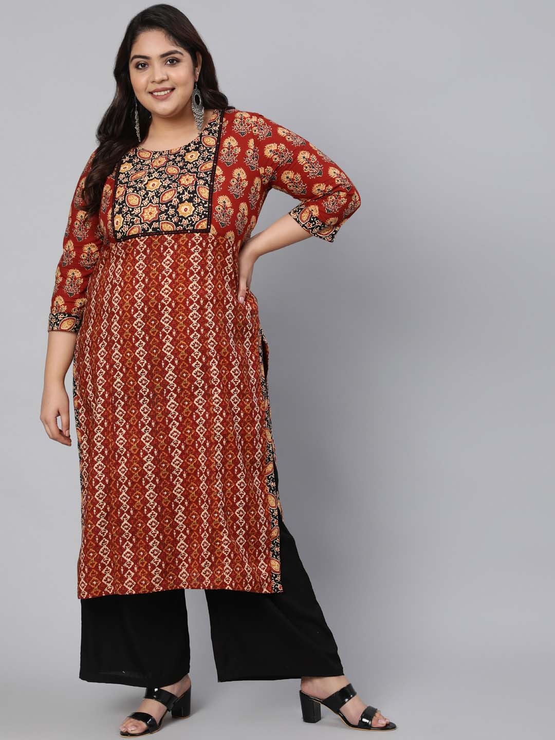 

Jaipur Kurti Women Maroon Plus Size Ethnic Motifs Printed Straight Kurta